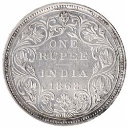 Silver One Rupee Coin of Victoria Queen of Bombay Mint of 1862.