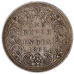 Silver One Rupee Coin of Victoria Queen of Bombay Mint of 1862.
