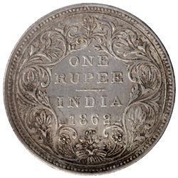 Silver One Rupee Coin of Victoria Queen of Bombay Mint of 1862.