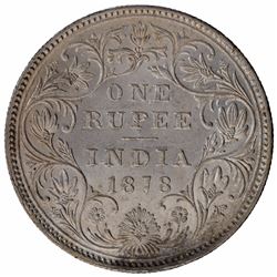 Silver One Rupee Coin of Victoria Empress of Bombay Mint of 1878.