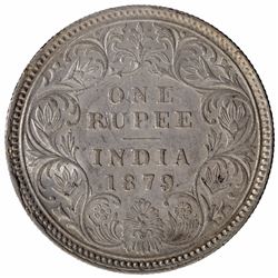 Silver One Rupee Coin of Victoria Empress of Calcutta Mint of 1879.