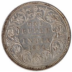 Silver One Rupee Coin of Victoria Empress of Bombay Mint of 1884.