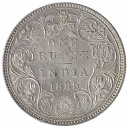 Silver One Rupee Coin of Victoria Empress of Bombay Mint of 1885