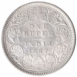 Silver One Rupee Coin of Victoria Empress of Calcutta Mint of 1887.