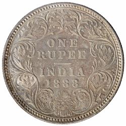 Silver One Rupee Coin of Victoria Empress of Bombay Mint of 1888.