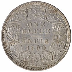 Silver One Rupee Coin of Victoria Empress of Bombay Mint of 1890.