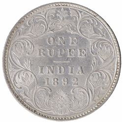 Silver One Rupee Coin of Victoria Empress of Bombay Mint of 1892.
