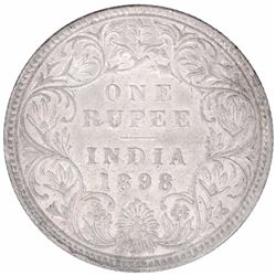 Silver One Rupee Coin of Victoria Empress of Bombay Mint of 1898.