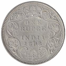Silver One Rupee Coin of Victoria Empress of Bombay Mint of 1898.
