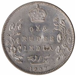Silver One Rupee Coin of King Edward VII of  Bombay Mint of 1907.
