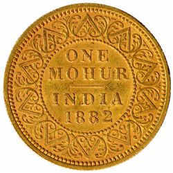 Gold One Mohur Coin of Victoria Queen of Calcutta Mint of  1882.