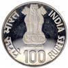 Image 1 : Silver Hundred Rupees Proof Coin of International Year of the Child of Bombay Mint.