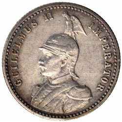 Silver One Quarter Rupie Coin of Kaiser Wilhelm of German East Africa.