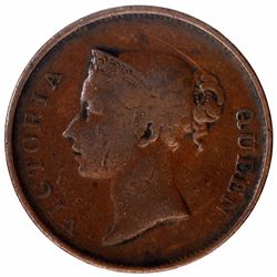 Copper One Cent Coin of Victoria Queen of Strait Settlement.