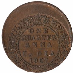 Error Copper One Quarter Anna Coin of King Edward VII of 1907.