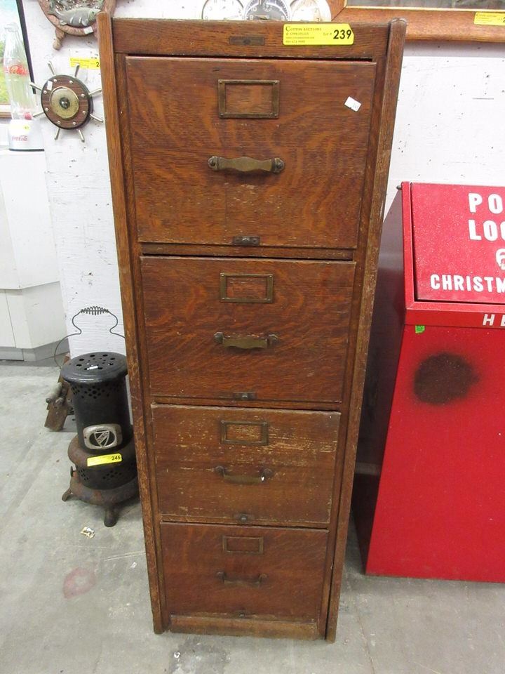 Vintage Canadian Oak 4 Drawer Filing Cabinet