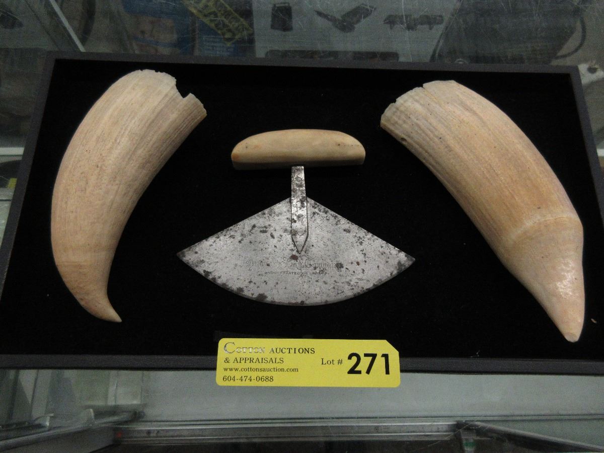 Antique Hudson's Bay ulu knife & 2 teeth