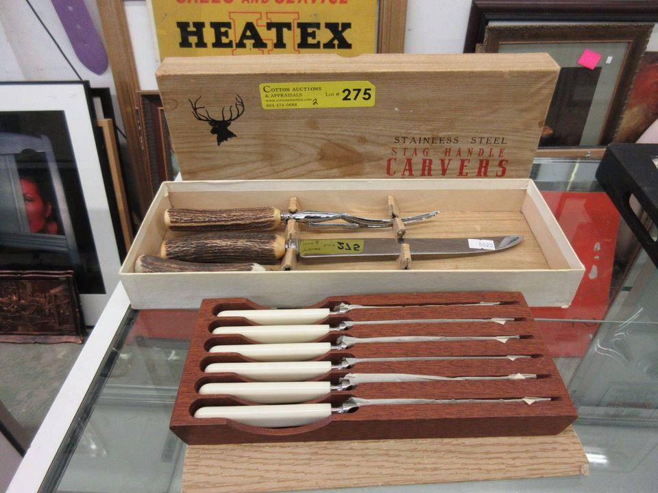 Stag handled carving set & 6 steak knives