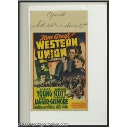 Western Union (20th Century Fox, 1941). Midget Window Card (8" X 14")