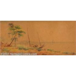 Albert Bierstadt (1830-1902) Original Painting (c.1865).Watercolor on board, framed (15