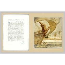 William Mitcheson Timlin (1892-1943) Original Calligraphically-written Book Leaf and Book Illust