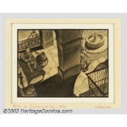 Alberto Vargas (1896-1982) Original Movie "Visual" (1938).Titled: Patio in Cuernavaca, Mexico