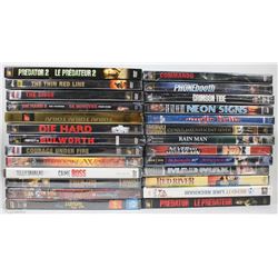 BOX OF 26 NEW DVDs INCLUDING DIE HARD, MAD MAX,