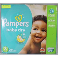 204PC PAMPERS BABY DRY DIAPERS