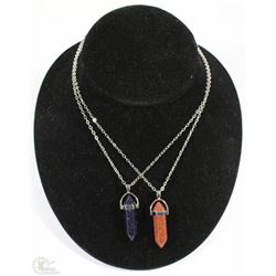 LOT OF 2 SEMI-PRECIOUS STONE PENDANTS ON 18"
