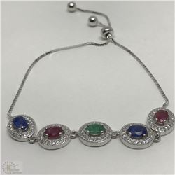 #5-STERLING SILVER SAPPHIRE, EMERALD & RUBY