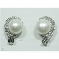 #29-STERLING SILVER DIAMOND PEARL EARRING