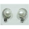 Image 1 : #29-STERLING SILVER DIAMOND PEARL EARRING