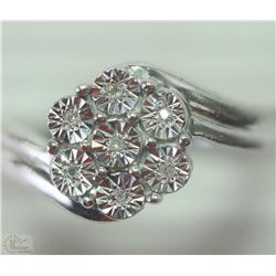 #38-STERLINGH SILVER 7 DIAMOND RING