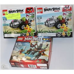 FLAT OF 3 LEGO BUILDING TOYS ,ANGRY BIRDS