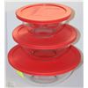 Image 1 : 3-PC CLEAR GLASS PYREX BOWL SET W/LIDS