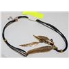 Image 1 : GOLD FEATHER LEAVES , INLAID RHINESTONES  LEATHER