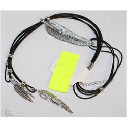 SILVER FEATHER LEAVES , INLAID RHINESTONES LEATHER