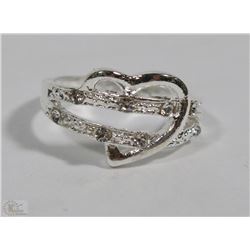 SILVER TONE CRYSTAL HEART LOVE YOU RING SZ8