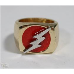 GOLD PLATED RED LIGHTNING THUNDER BOLT SIGNET