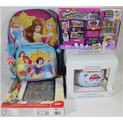 BOX OF GIRLS INCL SHOPKINS, PRINCESS BACK PACK ,