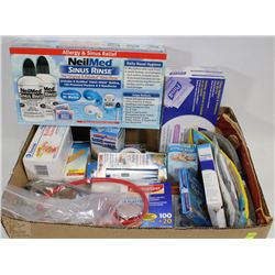 FLAT OF NEW MEDICAL SUPPLIES INCL STETHOSCOPE