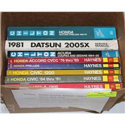 BOX WITH HAYNES MANUALS INCL HONDA, ACURA, SUBARU,