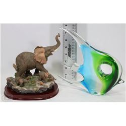 HANDCRAFTED ELEPHANT STATUE TAG /W HAND BLOWN