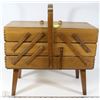 Image 1 : VINTAGE RETRACTABLE WOOD SEWING BOX