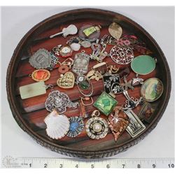 BAMBOO TRAY W/ASSORTMENT OF PENDANTS