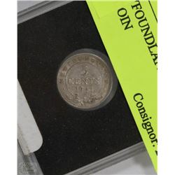 1941 NEWFOUNDLAND 5 CENT SILVER COIN
