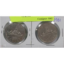 LOT OF 2 CANADIAN $1 DOLLAR COINS 1972 &1981