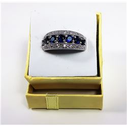 BLUE SAPPHIRE & CLEAR CRYSTAL FASHION RING