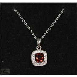 #4 RED GARNET &CZ PENDANT NECKLACE