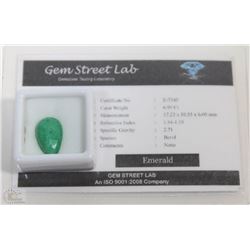 62) EMERALD 6.95CT WITH COA